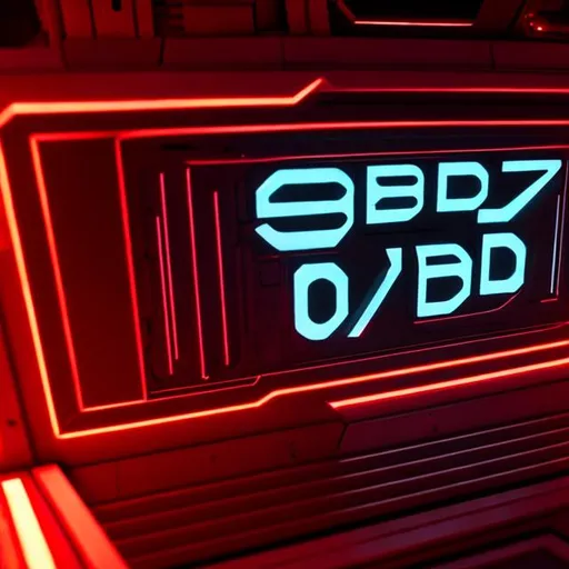 Prompt:  "ZEB RED" written on the starship 5011 in English.  