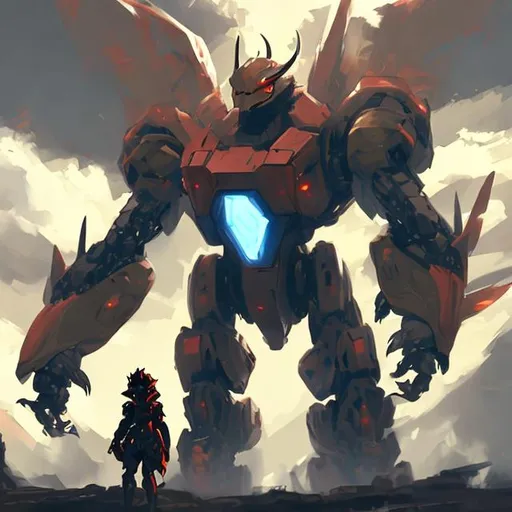 Prompt: Big robot with dragon 