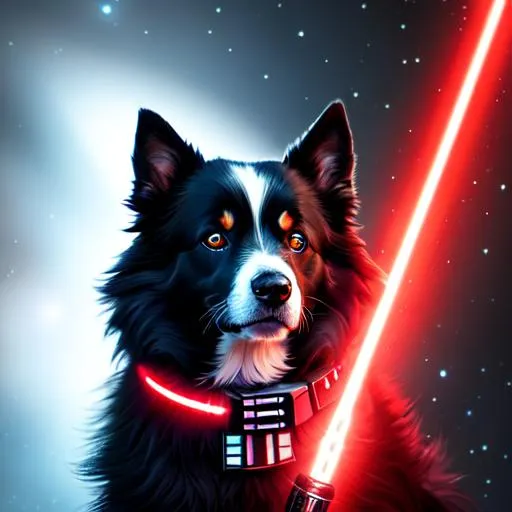 Prompt: 200mm lens, cinematic shot, award winning CGI, perfect angle,

{ One (Border Collie) fused with (Darth Vader Gear) },  epic composition, detailed (Red) Super Nova Galaxy background, , (ultra detailed, intricate, finest detail, detailed armor, detailed Dog), 

(Bloom:0.3), hard focus, smooth, raytracing, specular lighting, depth of field, volumetric lighting, reflection, light reflection, centered

octane render, 3D renders, HD, UHD, 64K, 128K, masterpiece, professional work,