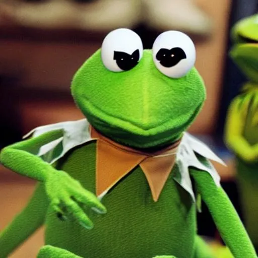 Prompt: kermit the frog hosting all his friends over for a night of drinking and drugs