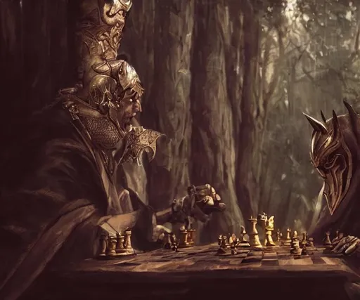 Prompt: two chess pieces fighting, the knight and the bishop on a wood chess board , fantasy art, in the style of greg rutkowski, illustration, epic, fantasy, intricate, hyper detailed, artstation, concept art, smooth, sharp focus, ray tracing