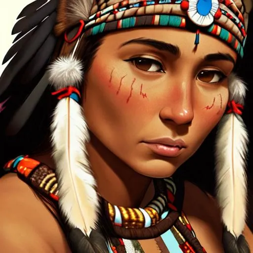 Prompt: native american princess, earth tones, closeup