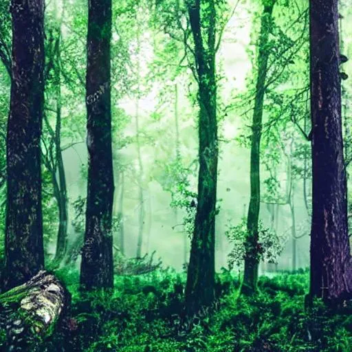 Prompt: dark high contrast black and green and purple enchanted forest with mushrooms