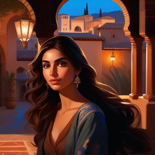 Third person, gameplay, Andalusian girl, olive skin,... | OpenArt