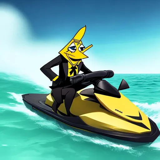 Prompt: Bill Cipher on a jetski