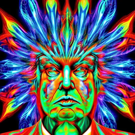 Prompt: Fractal Geometry Donald Trump, translucent colors, psychedelic 