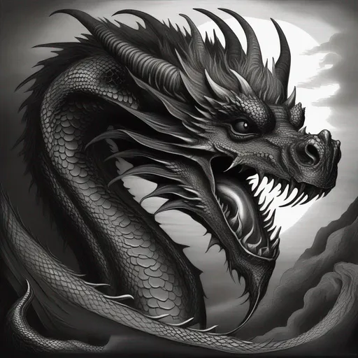 Prompt: Black dragon in the style of Gustave Doré