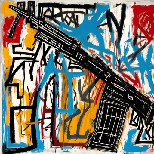 Prompt: An AK47 drawn by Basquiat