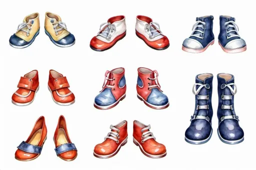 Prompt: options for shoes, shoe designs, shoes on feet, a lot of details, high quality, watercolor, shoes for paper doll, several options, fashion design, realistic proportions, concept art, intricate, 32k