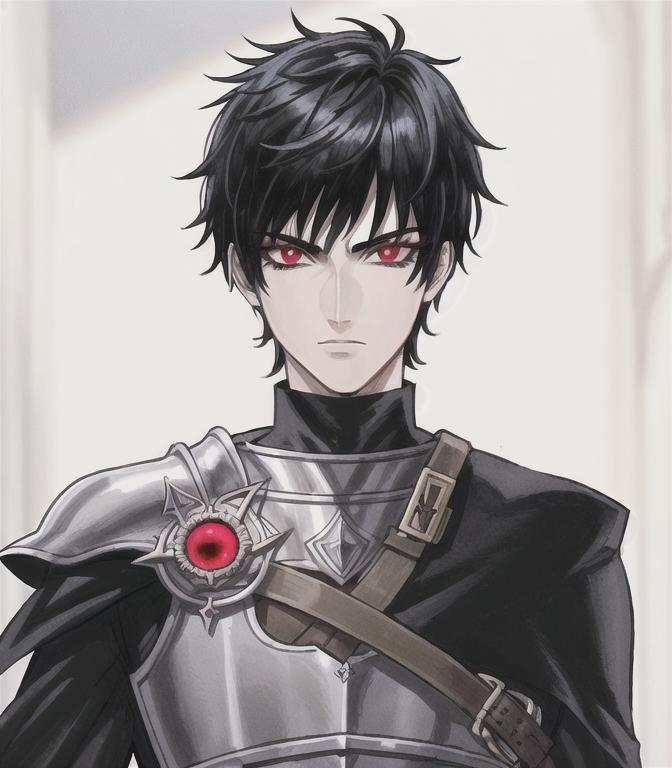 Male Hero With Short Black Hair Portrait Red Eyes Openart