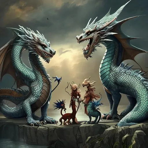 Prompt: Dragons with a dog 