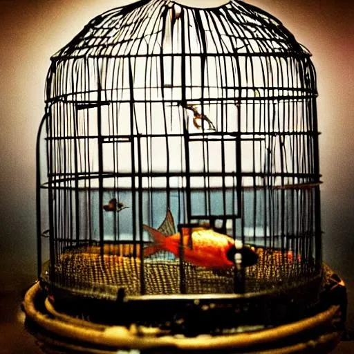 Prompt: fish in a bird cage