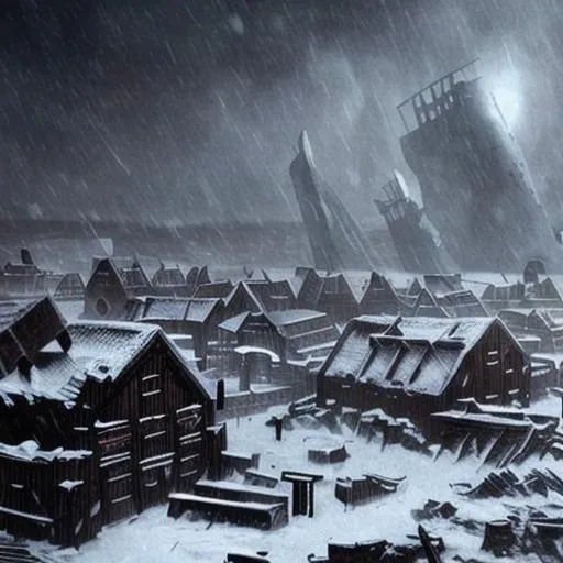 ancient viking city in destruction city in blizzard... OpenArt