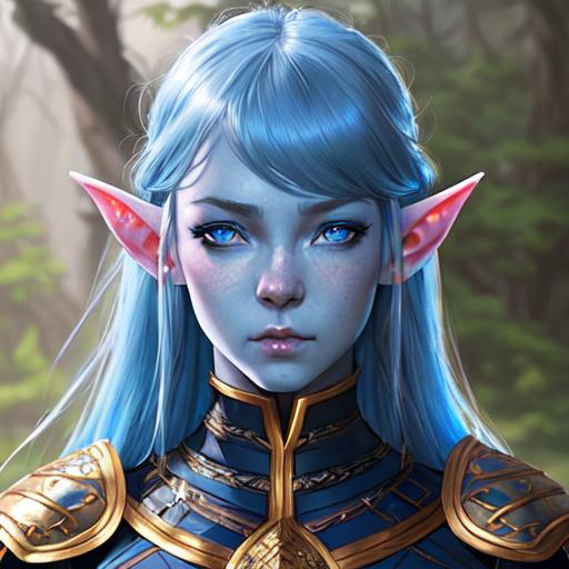 A Girl With Beautiful Blue Skin, Elf Ears, Blue Eyes 