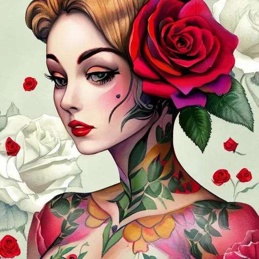 Painted lady with roses | OpenArt