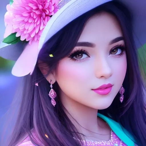 Prompt: Beautiful girl in colors of pink