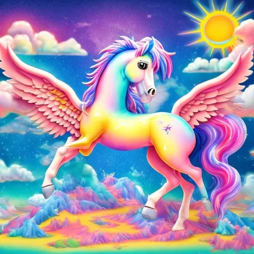 Prompt: Pastel Pegasus diorama in the style of Lisa frank