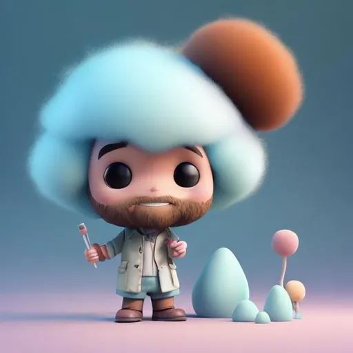 Prompt: Tiny cute bob ross toy, 
fuzzy hair, standing 
character, soft smooth 
lighting, soft pastel 
colors, skottie young, 
3d blender render, 
polycount, modular 
constructivism, pop 
surrealism, physically 
based rendering, 
square image
