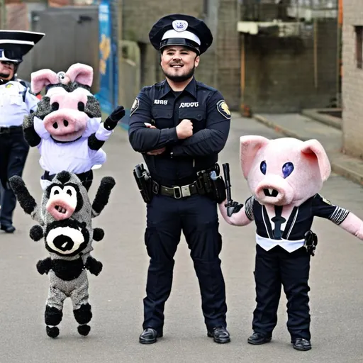 Prompt: One humanoid snake police officer and one humanoid pig police officer.