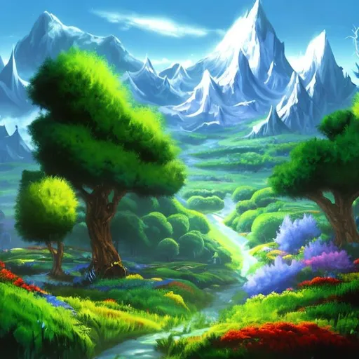 Prompt: greenhill zone painting by bob ross