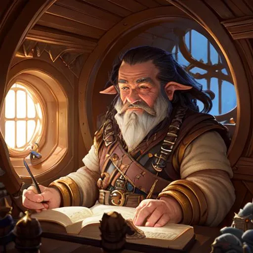 Prompt: dnd dwarf aboard ship, captain  matte painting, fantasy, high detail, digital art, by justin gerard and greg rutkowski