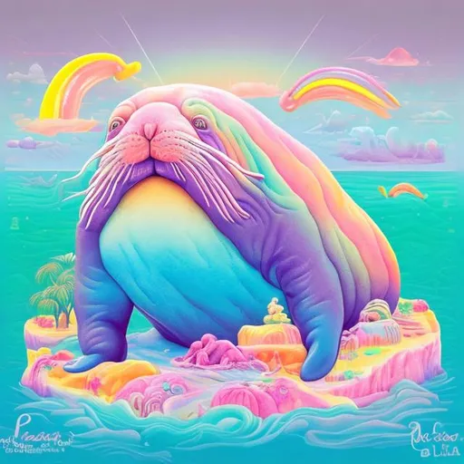 Prompt: Pastel walrus diorama in the style of Lisa frank