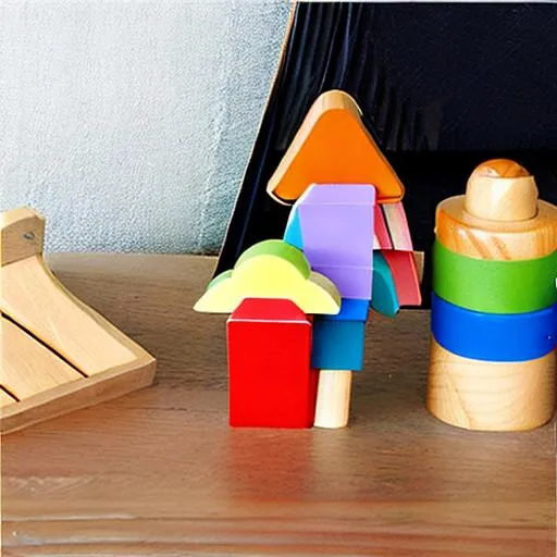 Prompt: wooden arrow shape sorter toy