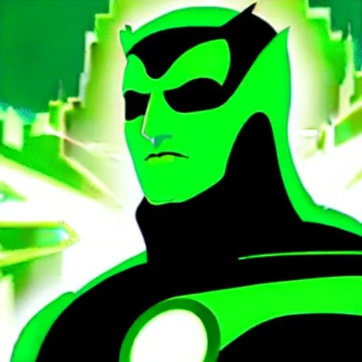 Prompt: Hal Jordan Ryan Reynolds Inspired, Green-Glowing-Cape floating in deep outer-space 