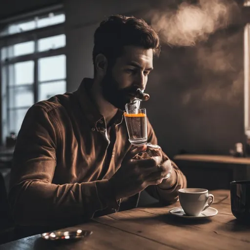 Prompt: A man drinking coffee

