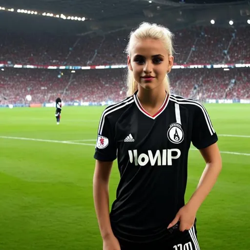 Prompt: A blonde girl wearing Besiktas football team kit 