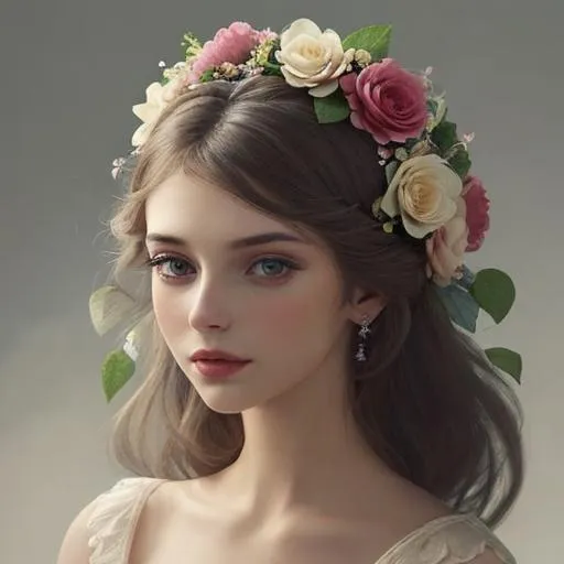 Prompt: Beautiful creation, woman with flowers in her hair