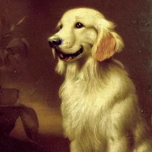 Prompt: A eighteenth century picture of a golden retriever
