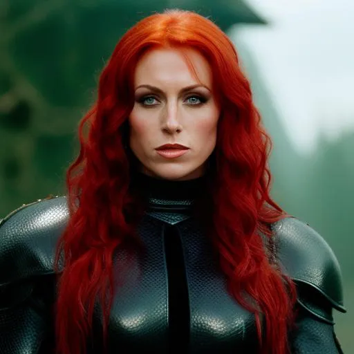 Prompt: Becky Lynch, WWE superstar, as a 1980s dark fantasy  lord of the rings character, dark hair, gothic, black makeup 


