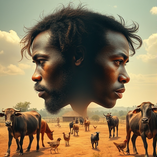 An african movie poster with a double exposure of 2...