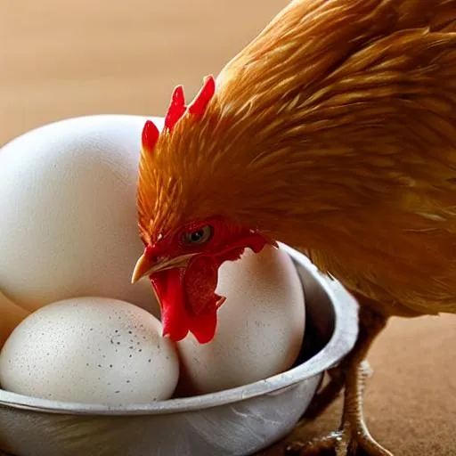 Prompt: chicken eating an egg