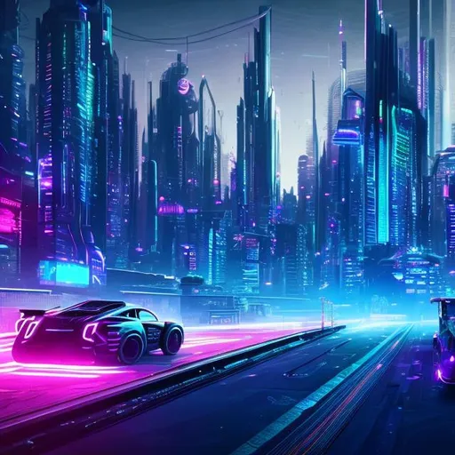 Prompt: A futuristic city, neon lights, racing to the night, night rider, buildings, 4k uhd