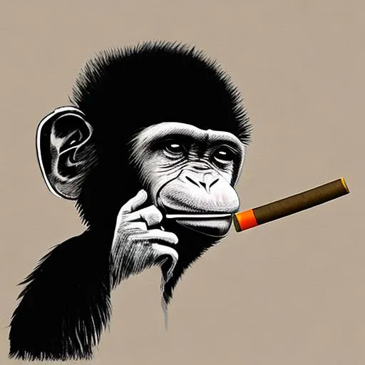 Prompt: chimp smoking a cigarette at the end of the world