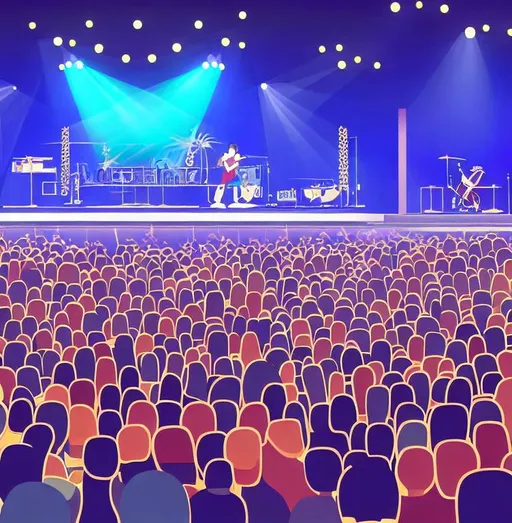 Prompt: illustration, LIVE concert venue bakgroung, blue spotlight, animation Style