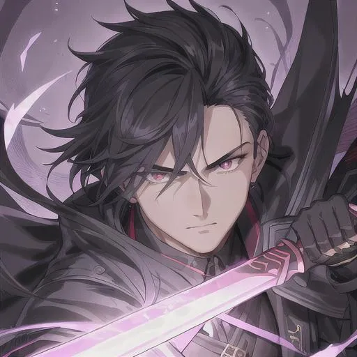 Prompt: Handsome alien hybrid, detailed eyes, shadows emanating from the obsidian sword, a young anime man with black hair, cristiano ronaldo, portrait, crimson eyes, a cold expression, wearing a black trenchcoat, holding an obsidian sword emanating shadows in each of his hands fantasy , clear sparkling black glowing eyes, red eyes, intricately detailed face, black haired assassin with a fringe haircut wearing a black trenchcoat while holding an obsidian sword, intricate, highly-detailed, ultrarealistic face, large landscape, mechanics, dramatic lighting, gorgeous face, lifelike, stunning, anime young man face, short black luxurious hair with a fringe haircut, digital painting, large, artstation, illustration, concept art, smooth, sharp focus, highly detailed painting, looking at viewer, full body, photography, detailed skin, realistic, photo-realistic, 8k, highly detailed, full length frame, High detail, full body art, 