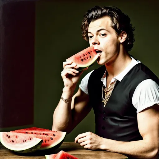 harry styles eating a watermelon. renaissance, horror | OpenArt