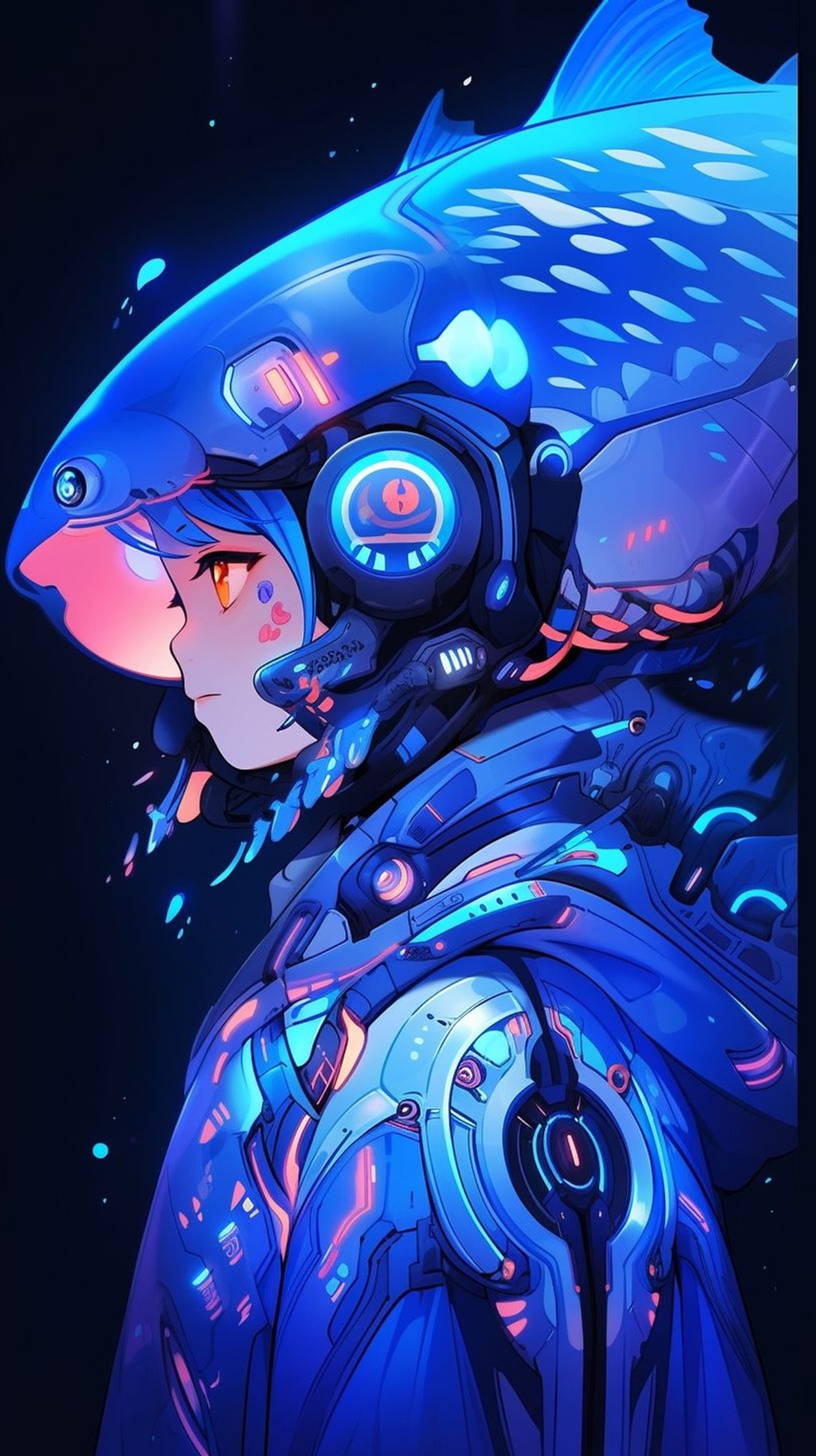 Prompt: blue cyberfish