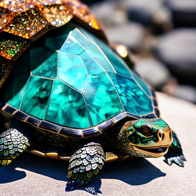 snapping turtle, jagged turtle shell made of crystal...