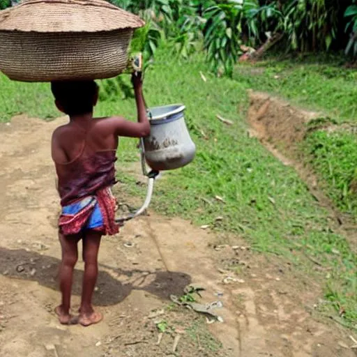 Prompt: kid fetching water philippines realistic