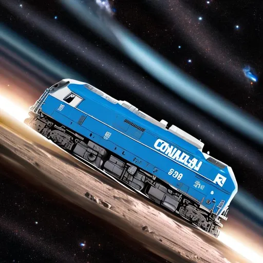 Prompt: Conrail train in outer space 
