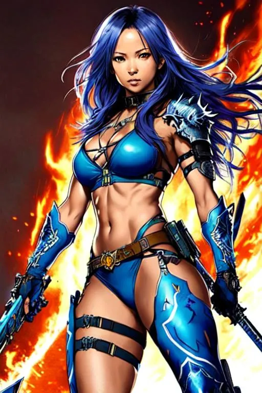 Prompt: Devil May Cry Art (((Yoji Shinkawa))), sticker of ultra detailed portrait of Sasha Banks, in detailed blue holy armor, high quality cell shaded illustration in post apocalyptic style by Yoji Shinkawa, ((full body)), dynamic pose, perfect anatomy, centered, freedom, soul, blue long hair,tan skin approach to perfection, cell shading, 4k , cinematic dramatic atmosphere, watercolor painting, global illumination, detailed and intricate environment, artstation, concept art, fluid and sharp focus, volumetric lighting, cinematic lighting, Art by Ilya Kuvshinov
