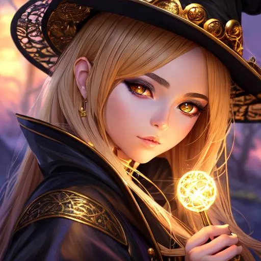 Prompt: oil painting, fantasy, anime portrait of a beautiful young werecat female witch wearing a witches outfit and casting a spell, #3238, UHD, hd , 16k eyes, detailed face, big anime dreamy eyes, 16k eyes, intricate details, insanely detailed, masterpiece, cinematic lighting, 16k, complementary colors, golden ratio, octane render, volumetric lighting, unreal 5, artwork, concept art, cover, top model, light on hair colorful glamourous hyperdetailed medieval city background, intricate hyperdetailed breathtaking colorful glamorous scenic view landscape, ultra-fine details, hyper-focused, deep colors, dramatic lighting, ambient lighting god rays, flowers, garden | by sakimi chan, artgerm, wlop, pixiv, tumblr, instagram, deviantart