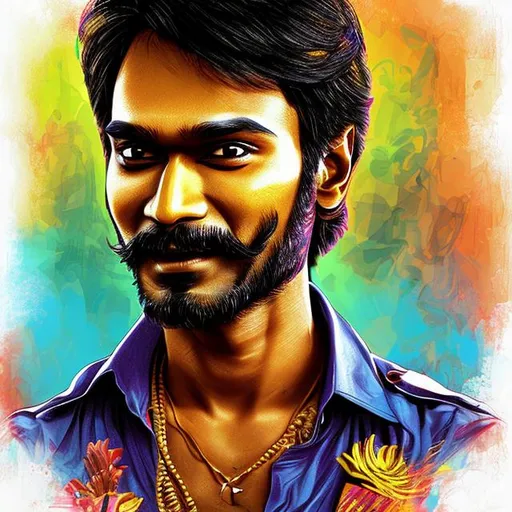 Prompt: 4 Digital drawing of south indian actor Dhanush of his movie maari