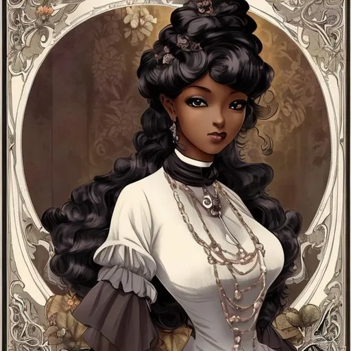 Prompt: beautiful, Victorian era black woman, anime