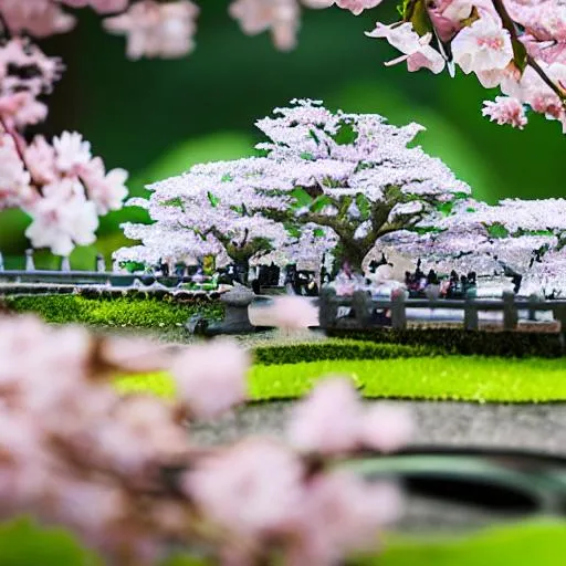 Prompt: miniature world in a box on a desk, cherry blossom trees, fog, Japanese temples, tilt-shift lens, shot on canon 5d, shot on nikon, shot on medium format phase one iq180, ultra realistic,