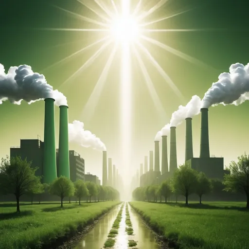 Prompt: create an image of pollution and in the background rays of light leading to a cleaner future because of GreenCrate.